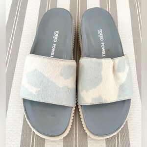 Yoriko Powell Pony Hair Leather Slides Sandals
